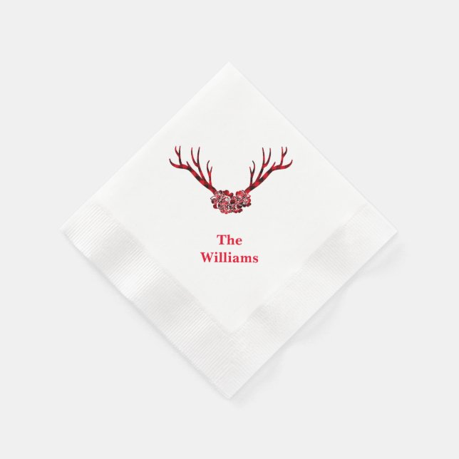Holiday Paper Napkins-Plaid Deer Antlers Napkin (Corner)