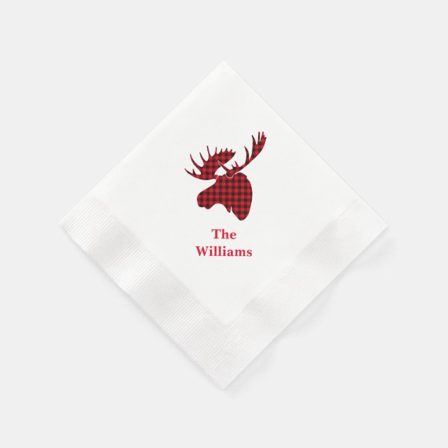 Holiday Paper Napkins-Plaid Moose Napkin (Corner)