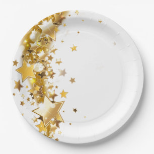 Holiday Paper Plates Gold Stars