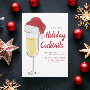 Holiday Party Champagne Santa Hat Christmas Invitation