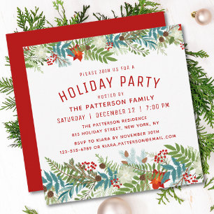 Holiday Party Christmas Festive Floral Invitation