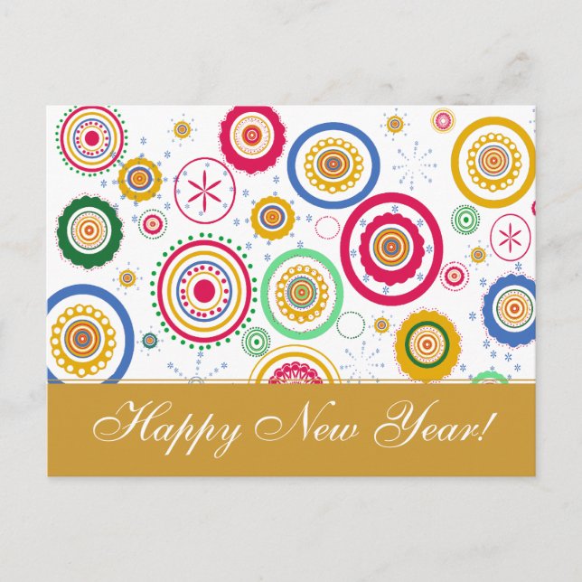 Holiday Party Colourful Funky Circles Postcard (Front)