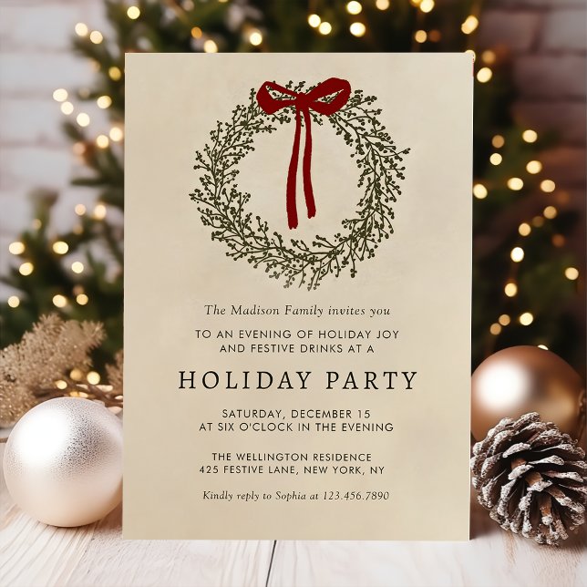 Holiday Party Festive Christmas Wreath Invitation (Créateur téléchargé)