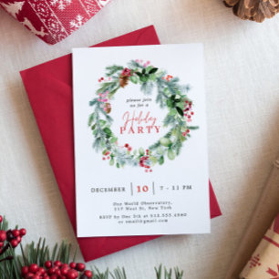Holiday Party   Festive Wreath Holiday Invitation