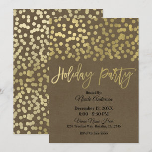 Holiday Party Gold Script Modern Chic Rustic Kraft Invitation