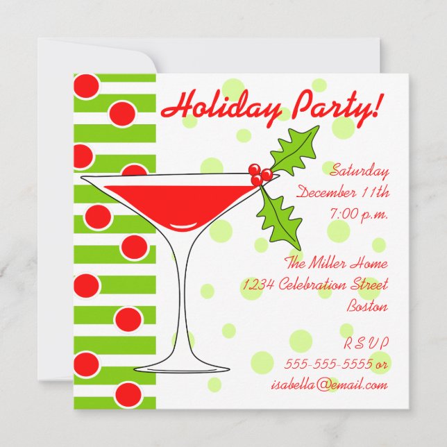 Holiday Party Holly Cocktail Invitation (Front)