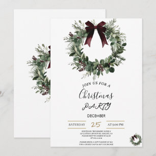 Holiday Party Invitation Elegant Christmas Wreath