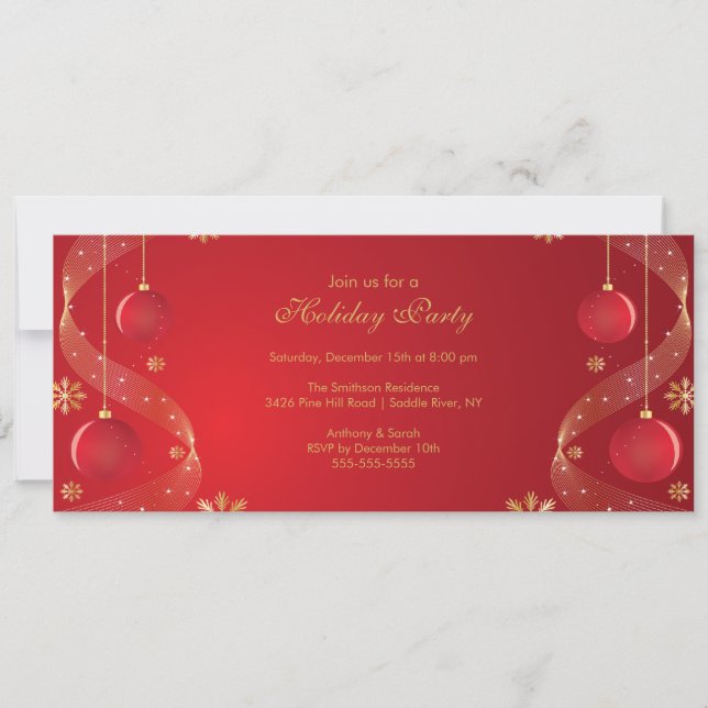 Holiday Party Invitation Elegant  Red & Gold (Front)