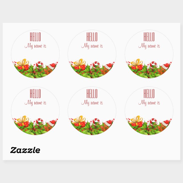 Holiday Party Invitation HELLO name tags (Sheet)