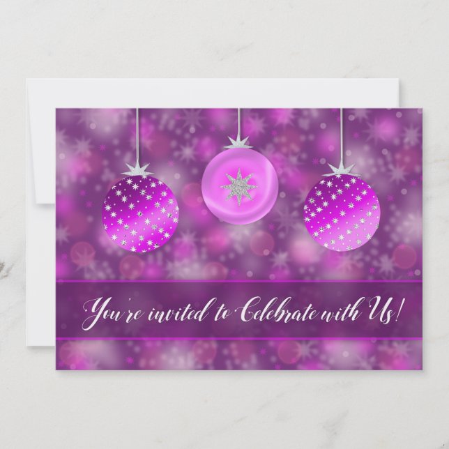Holiday Party Invitation - Purple Ornaments (Front)