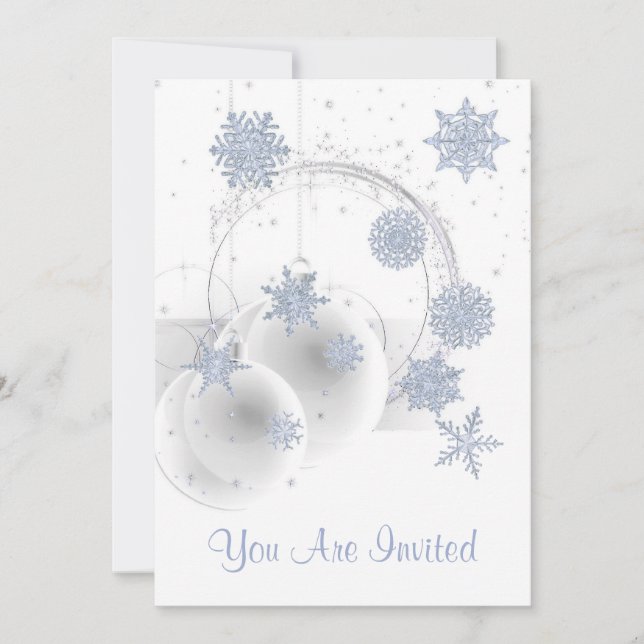 Holiday Party Invitation white, ornament snowflake (Front)