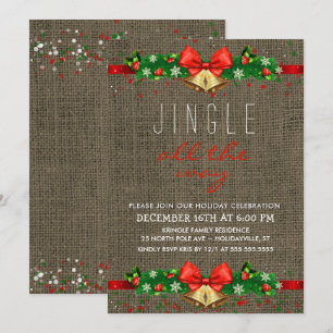 Holiday Party Jingle All the Way Rustic Burlap Invitation