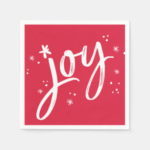 HOLIDAY PARTY joy script red white sparkles Napkin