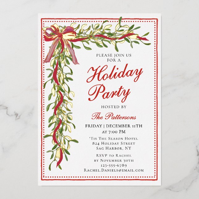 Holiday Party Mistletoe Bow Modern Christmas Party (Front)