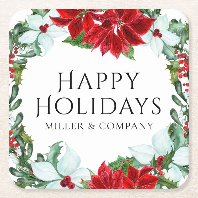 Holiday Party Modern Corporate Christmas Square Paper Coaster (Front)