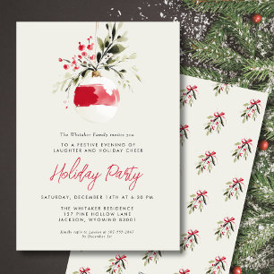Holiday Party Modern Minimal Watercolor Ornament Card
