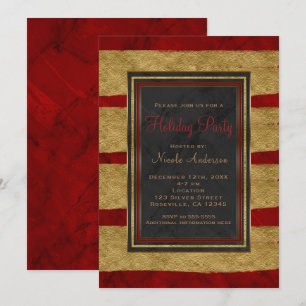 Holiday Party Modern Red Marble & Gold Christmas Invitation