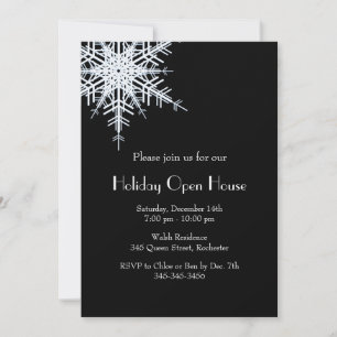 Holiday Party Offset Snowy White Invitation