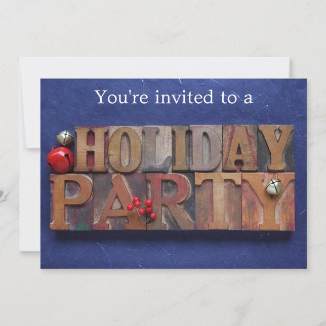 Holiday party on blue invitation (Front)