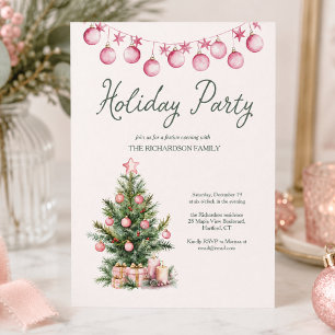Holiday Party Pink Christmas Tree Invitation