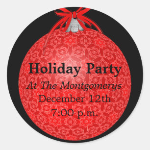 Holiday Party, Red Lace Ornament Classic Round Sticker