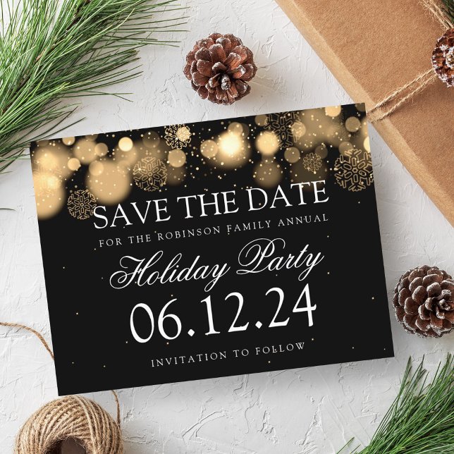 Holiday Party Save The Date Winter Wonder Gold Announcement Postcard (Holiday Party Save The Date Winter Wonder Gold Announcement Postcard)