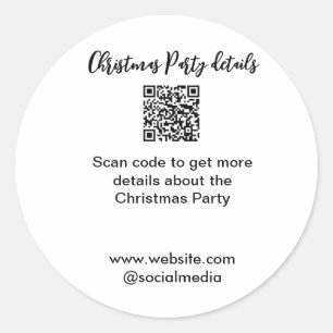 Holiday party Scan QR code details website social Classic Round Sticker