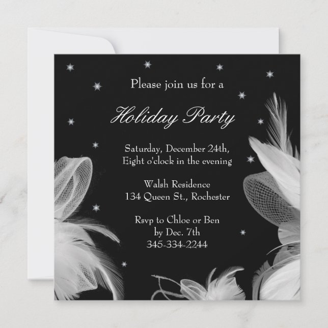 Holiday Party Winter White Feathers Invitation (Front)