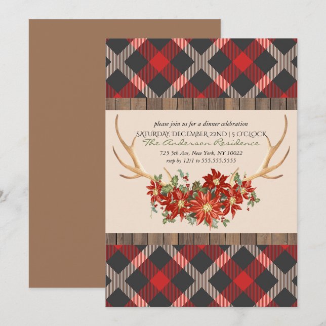 Holiday Party Woodland Antlers Invitation (Front/Back)