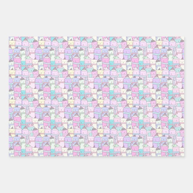 Holiday Pastel Winter Bears Wrapping Paper Sheet (Front)