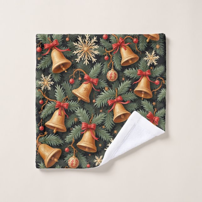 Holiday pattern, Christmas Bells with Snowflakes, (Gant de toilette)