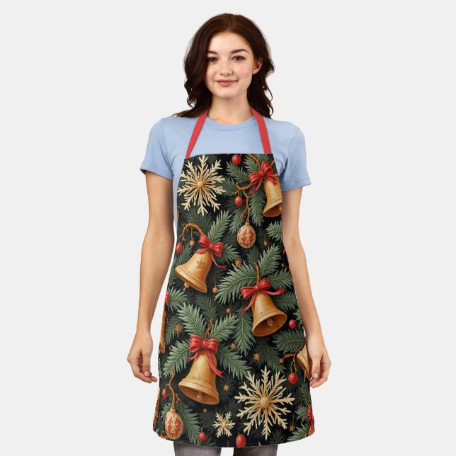 Holiday pattern, Christmas Bells with Snowflakes, Apron (Worn)