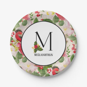 Holiday Pattern Monogram Initial M Personalized Paper Plate