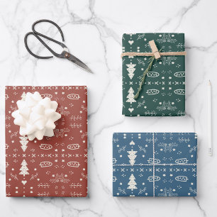 Holiday Pattern Wrapping Sheets - Set of 3