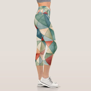 Holiday Patterned Geometric High-Waisted Yoga Capri Leggings