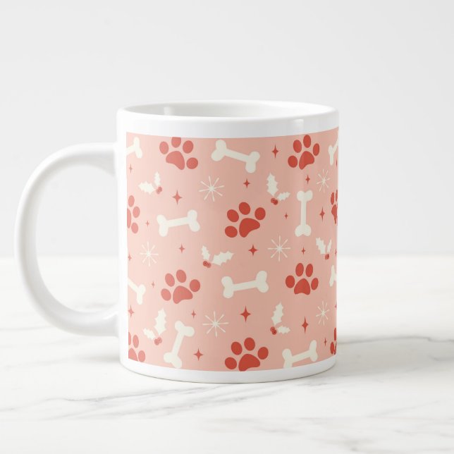 Holiday Paws & Bones Christmas Pattern Large Coffee Mug (Left)