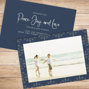 Holiday Peace Joy Love Elegant Snowflakes 1 Photo Card