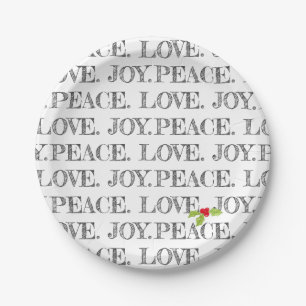 Holiday Peace Love Joy Christmas Holly Artisan Paper Plate