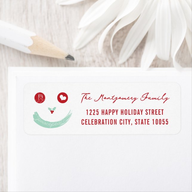 Holiday Peace Love Joy Smiley Face Return Address (Insitu)