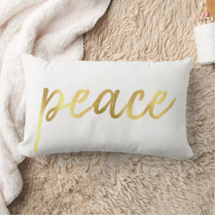 Holiday Peace   Modern Gold Casual Script on White Lumbar Pillow