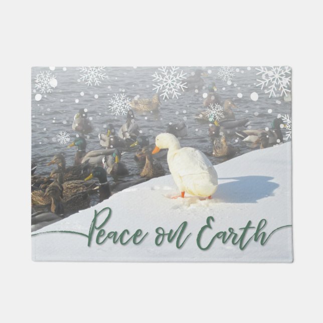 Holiday "Peace on Earth" White Duck Doormat (Front)