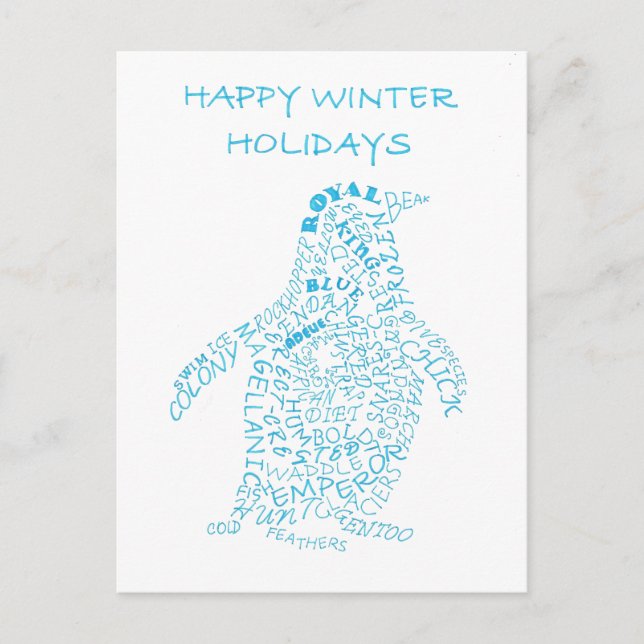Holiday Penguin Calligram Postcard (Front)