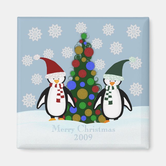 Holiday Penguin Family Christmas Magnet (Front)