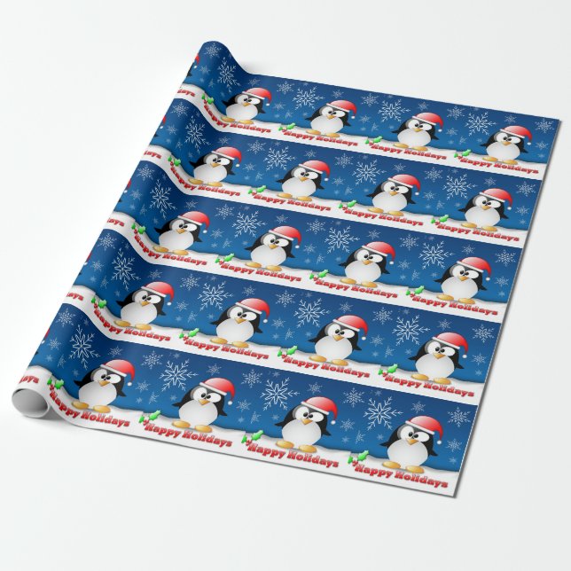 Holiday Penguin Wrapping Paper (Unrolled)