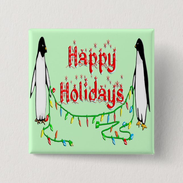 Holiday Penguins 2 Inch Square Button (Front)