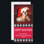 Holiday Personalizable Photo Card - Happy Pawliday<br><div class="desc">Great photo card for those of us with furry children.  Red backdrop,  eye-catching black and white pawprint design,  the slogan "Happy Pawlidays".  Personalize with your own text and photo.  Unique,  fun,  personalized.  Dog,  cat and whatever has paw lovers will love this one!</div>
