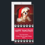 Holiday Personalizable Photo Card - Happy Pawliday<br><div class="desc">Great photo card for those of us with furry children.  Red backdrop,  eye-catching black and white pawprint design,  the slogan "Happy Pawlidays".  Personalize with your own text and photo.  Unique,  fun,  personalized.  Dog,  cat and whatever has paw lovers will love this one!</div>