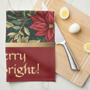 Holiday Personalized Custom Red Gold Stripe Kitchen Towel