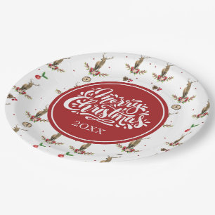 Holiday Personalized Winter Deer Pattern Paper Plate