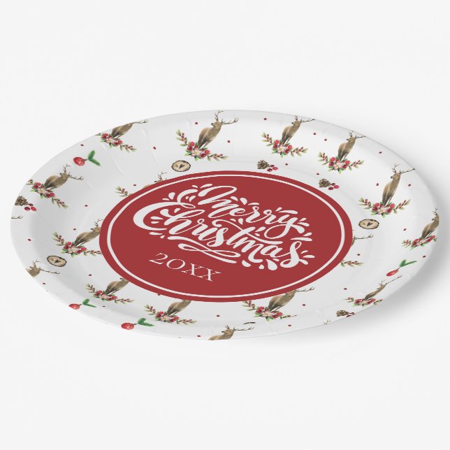 Holiday Personalized Winter Deer Pattern Paper Plate (Angled)
